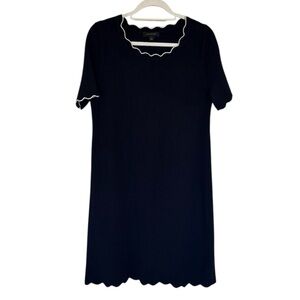Ann Taylor Navy Knit Dress with White Scallop Trim Size Large